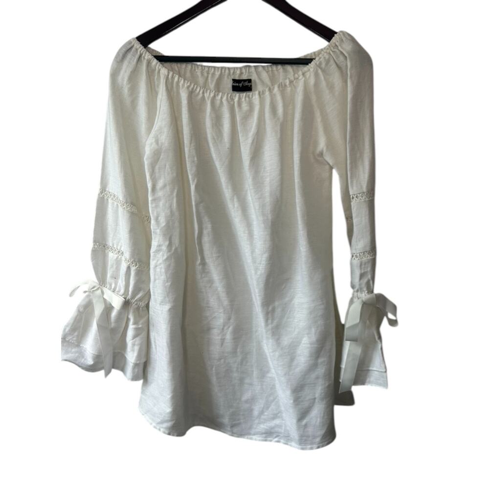 Union Of Angels White Long Sleeve Cotton Blend Top Ribbon-Tie Women's Large New